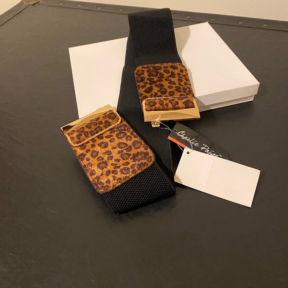 Charlie Paige Black Leopard Stretch Belt with Gold Buckle, Women, Size - Picture 4 of 5